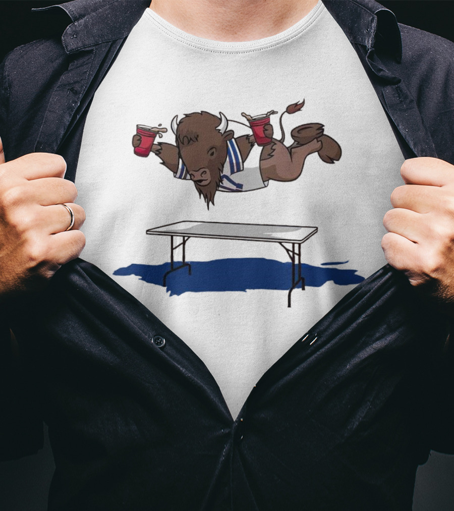 Buffalo Bills Smash Tables Jumping Bison With Red Cups T-Shirt