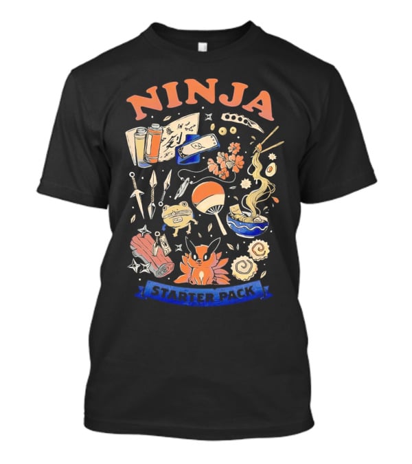 Ninja Starter Pack Kunai Scrolls Shuriken Ramen Chopsticks Anime Fox Pokeball T-Shirt