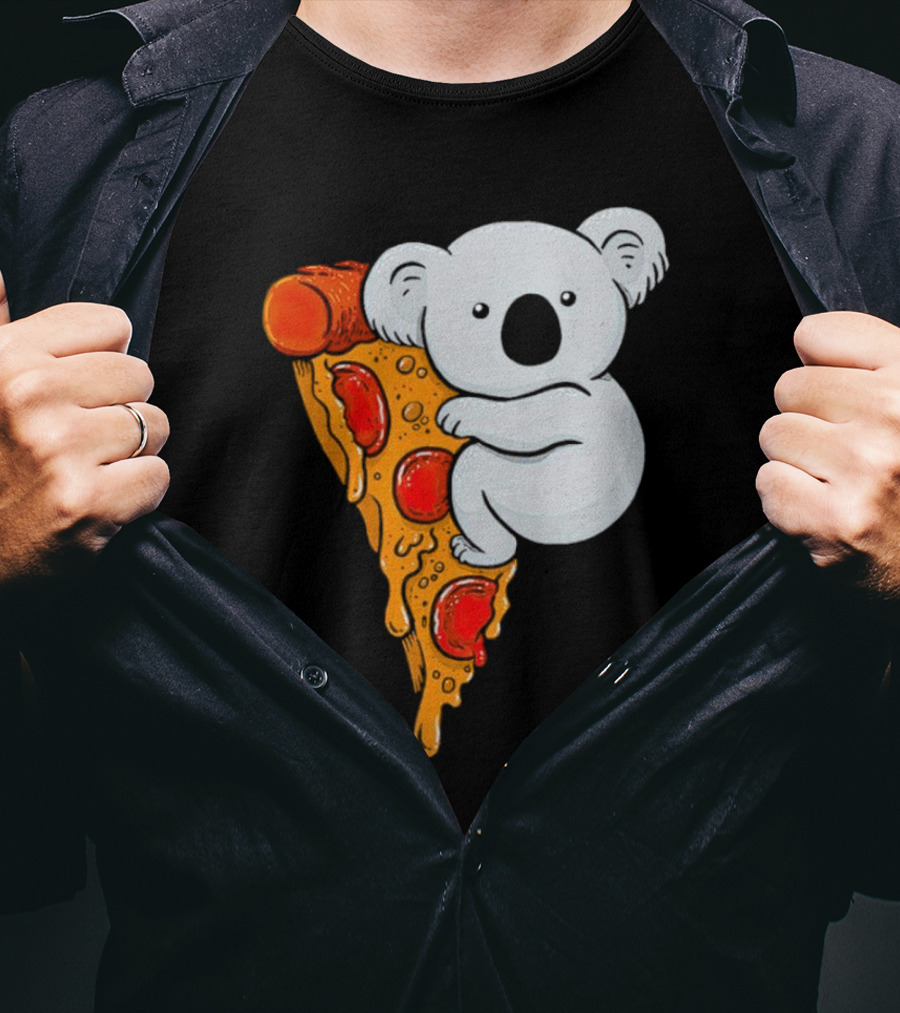 Koala Hugging Pizza Slice Cartoon T-Shirt