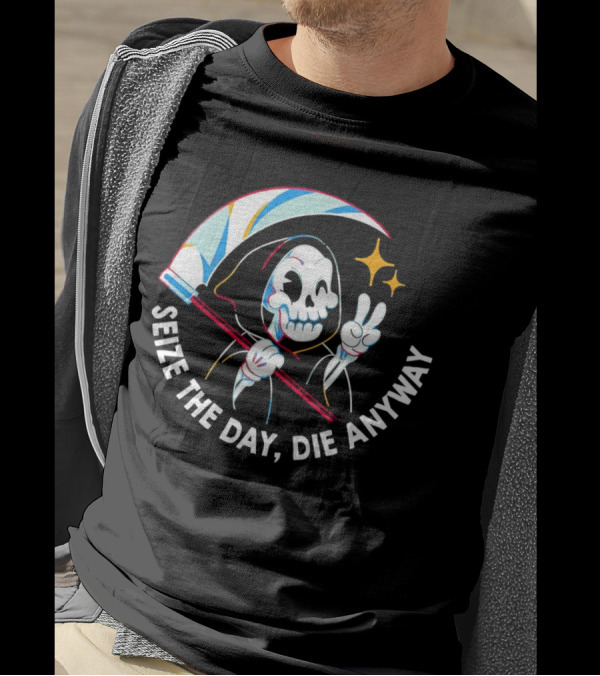 Seize The Day Die Anyway Grim Reaper Peace Sign T-Shirt