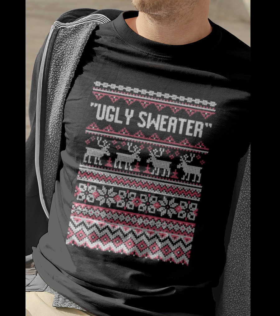 Ugly Sweater Christmas Reindeer Snowflake T-Shirt