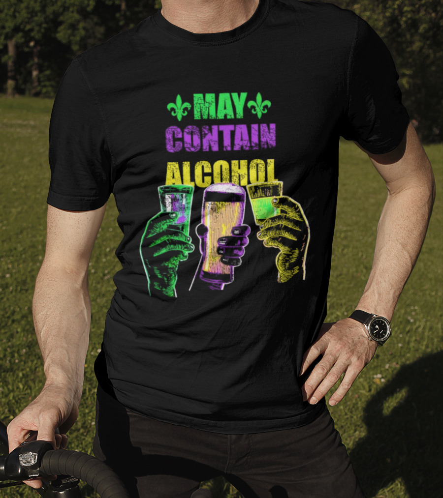 May Contain Alcohol Fleur-de-Lis Colorful Drink Glasses T-Shirt