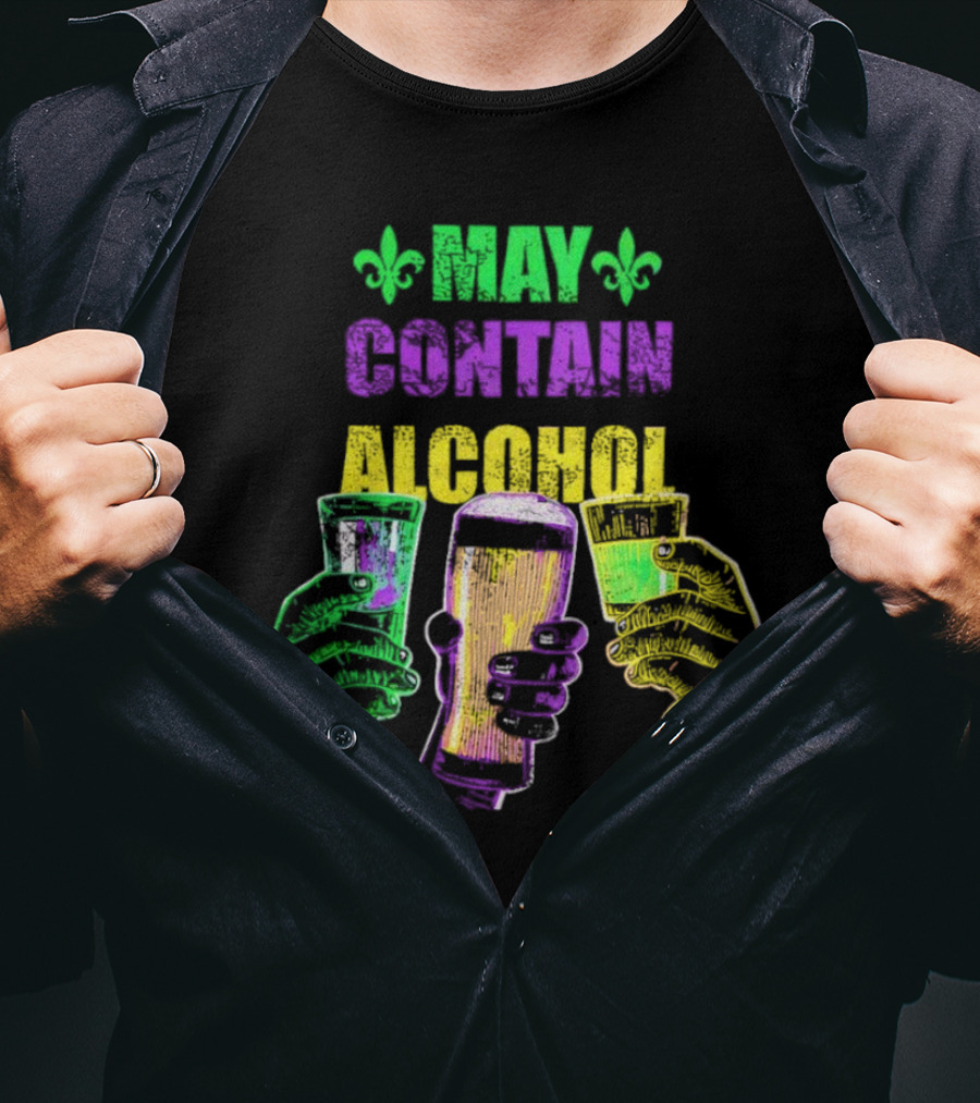 May Contain Alcohol Fleur-de-Lis Colorful Drink Glasses T-Shirt