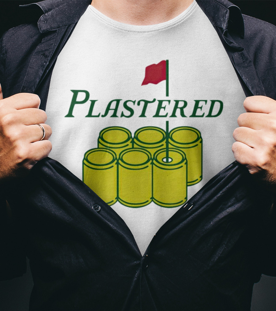 Plastered Flag With Beer Can Pyramid And Red Golf Pin T-Shirt