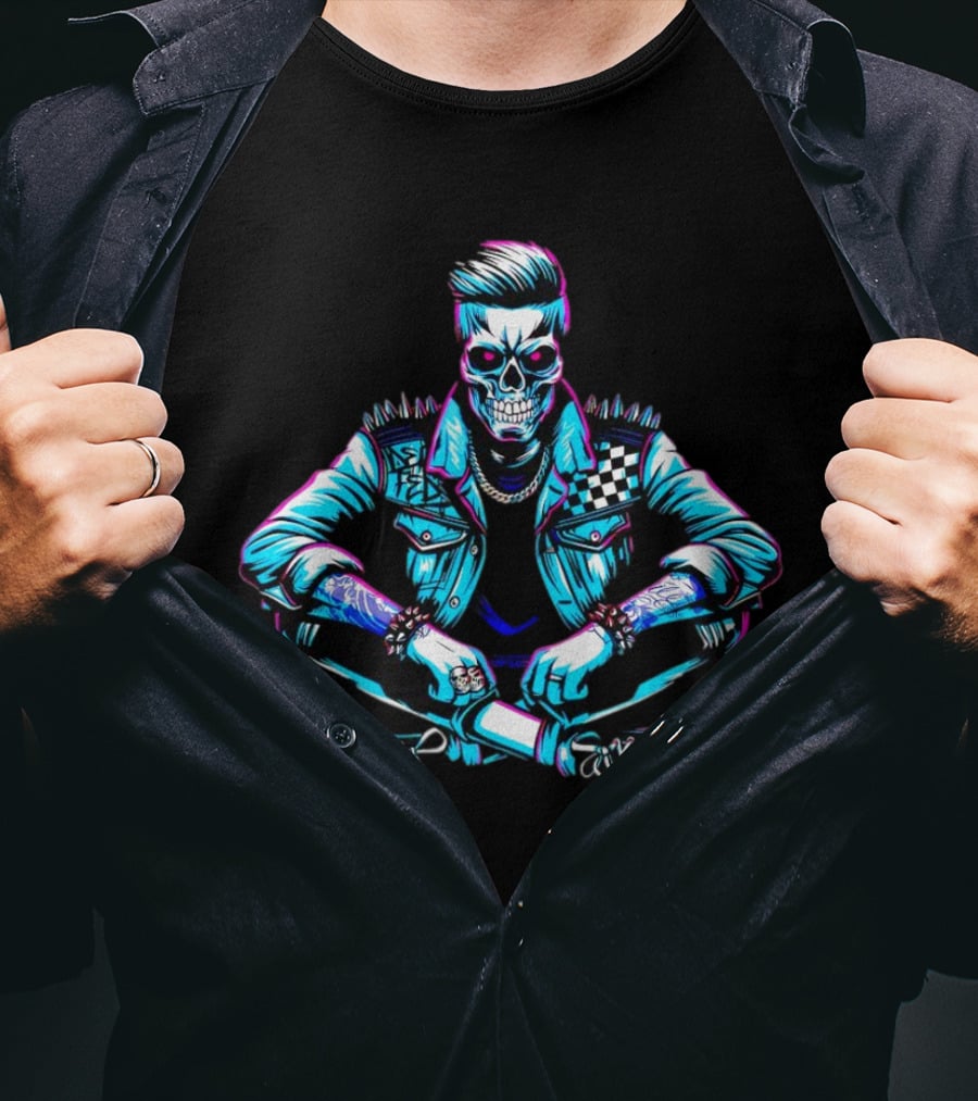 TTD Wrestling Mr. Dead Fed Skull Punk Skeleton With Spiked Jacket And Tattoos T-Shirt
