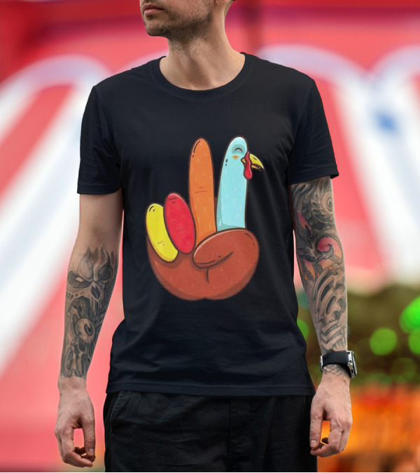 Premium T-Shirt: Peace for Turkeys Hand Gesture Turkey Pardon Humor T-Shirt Peace for Turkeys Hand Gesture Turkey Pardon Humor T-Shirt