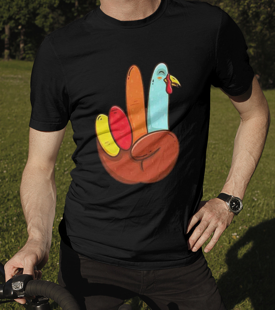 Peace For Turkeys Hand Gesture Turkey Pardon Humor T-Shirt