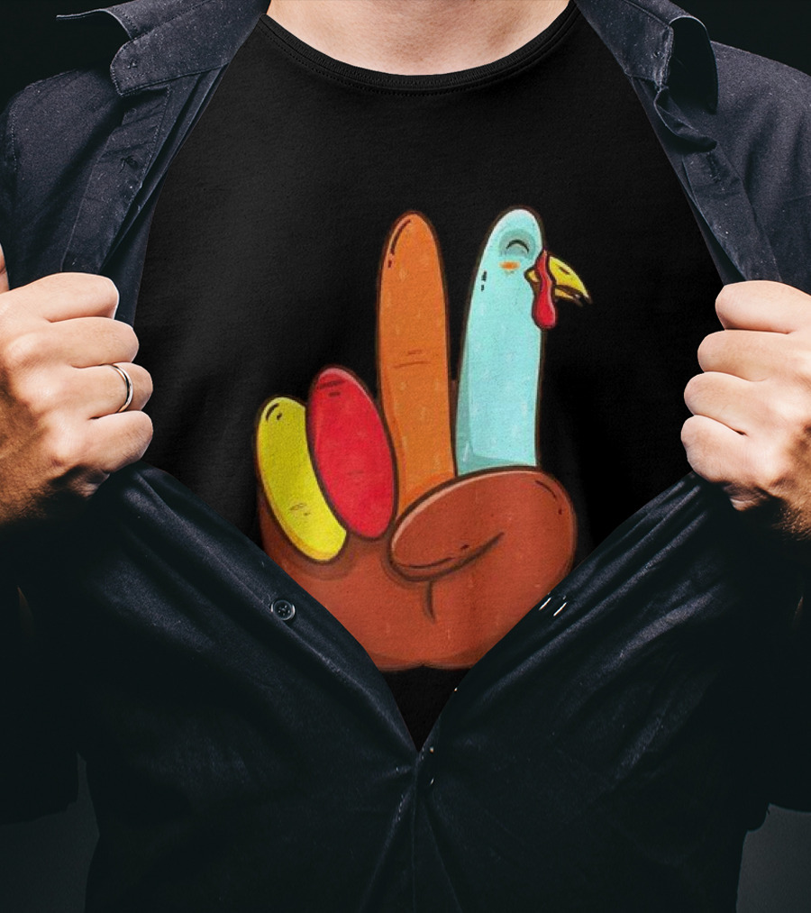 Peace For Turkeys Hand Gesture Turkey Pardon Humor T-Shirt
