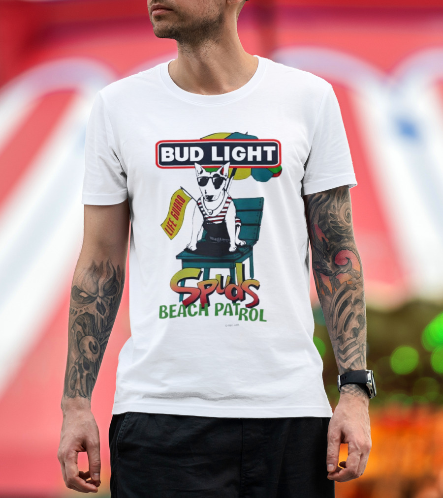 Bud Light Spuds Mackenzie Lifeguard Beach Patrol Umbrella Chair T-Shirt