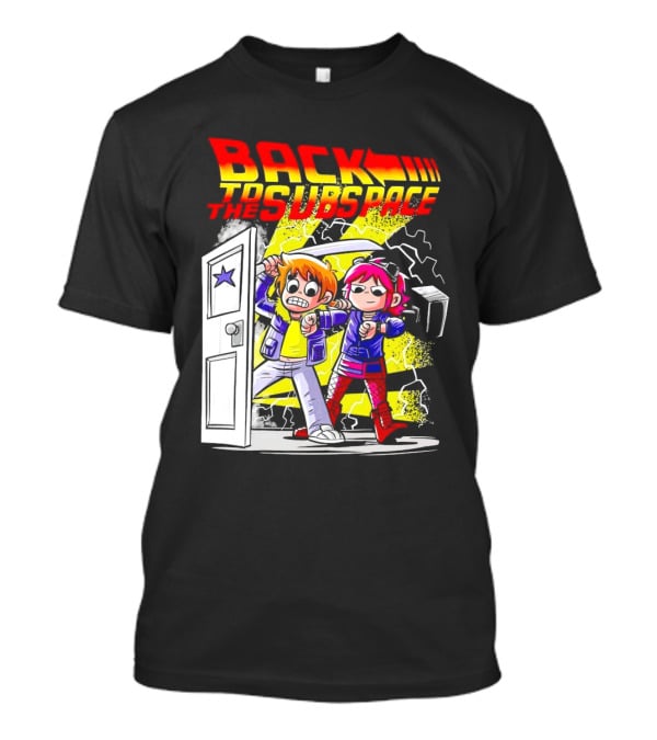 Back To The Subspace Scott Pilgrim And Ramona With Retro Door And Lightning T-Shirt
