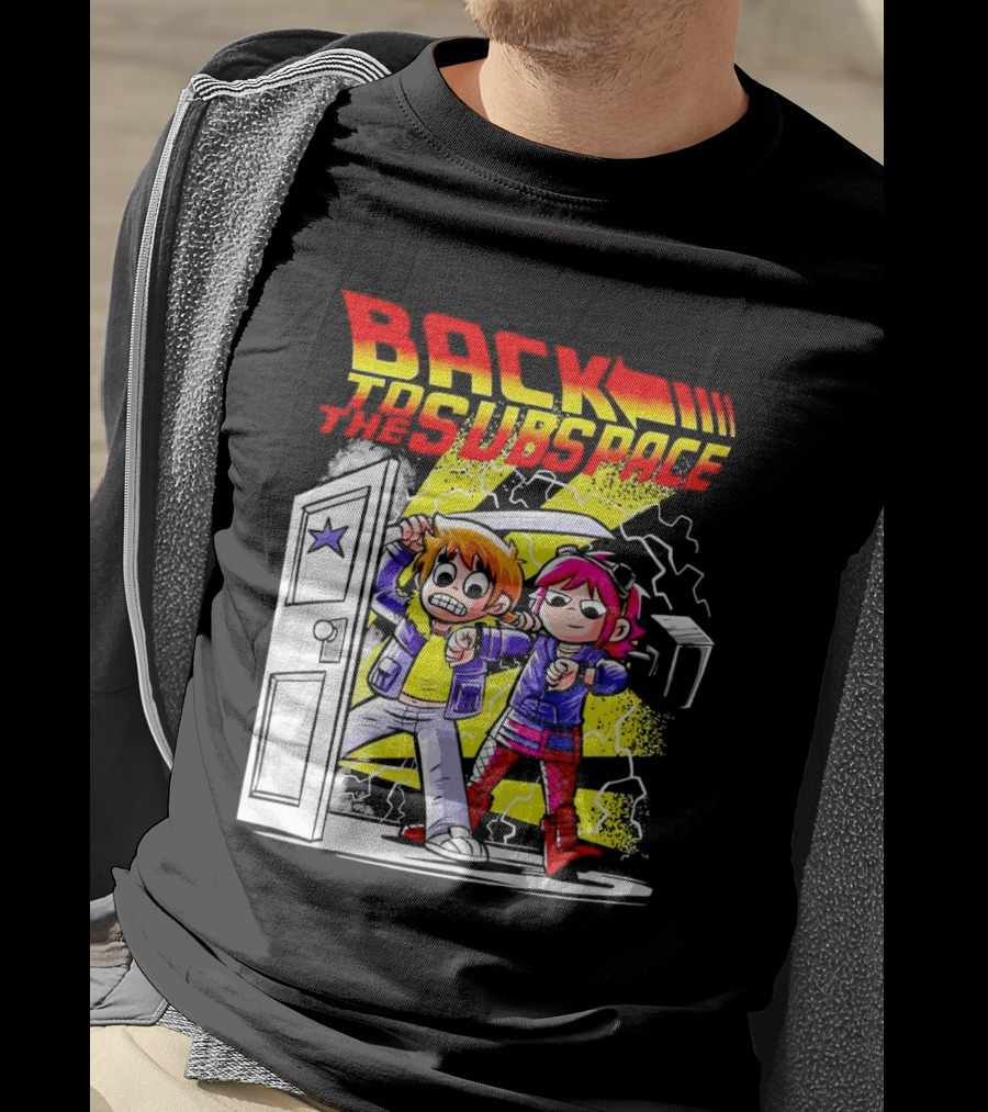 Back To The Subspace Scott Pilgrim And Ramona With Retro Door And Lightning T-Shirt