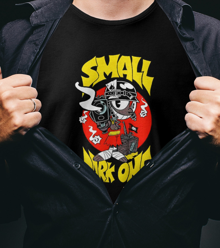 Small Dark One Gunsmoke Skateboard Pizza Character T-Shirt