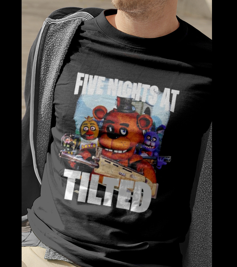 Five Nights At Tilted Freddy Bear Characters With Guns T-Shirt