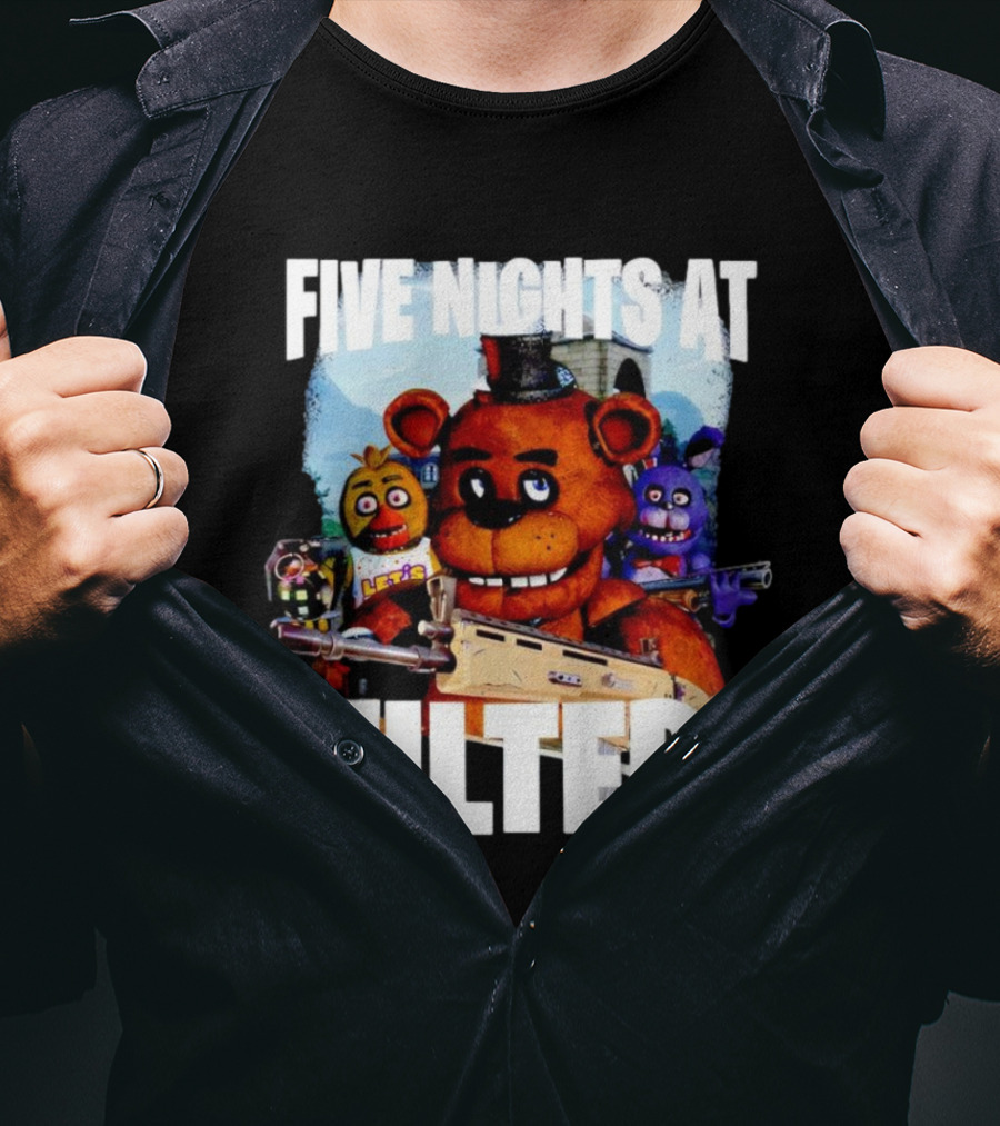 Five Nights At Tilted Freddy Bear Characters With Guns T-Shirt