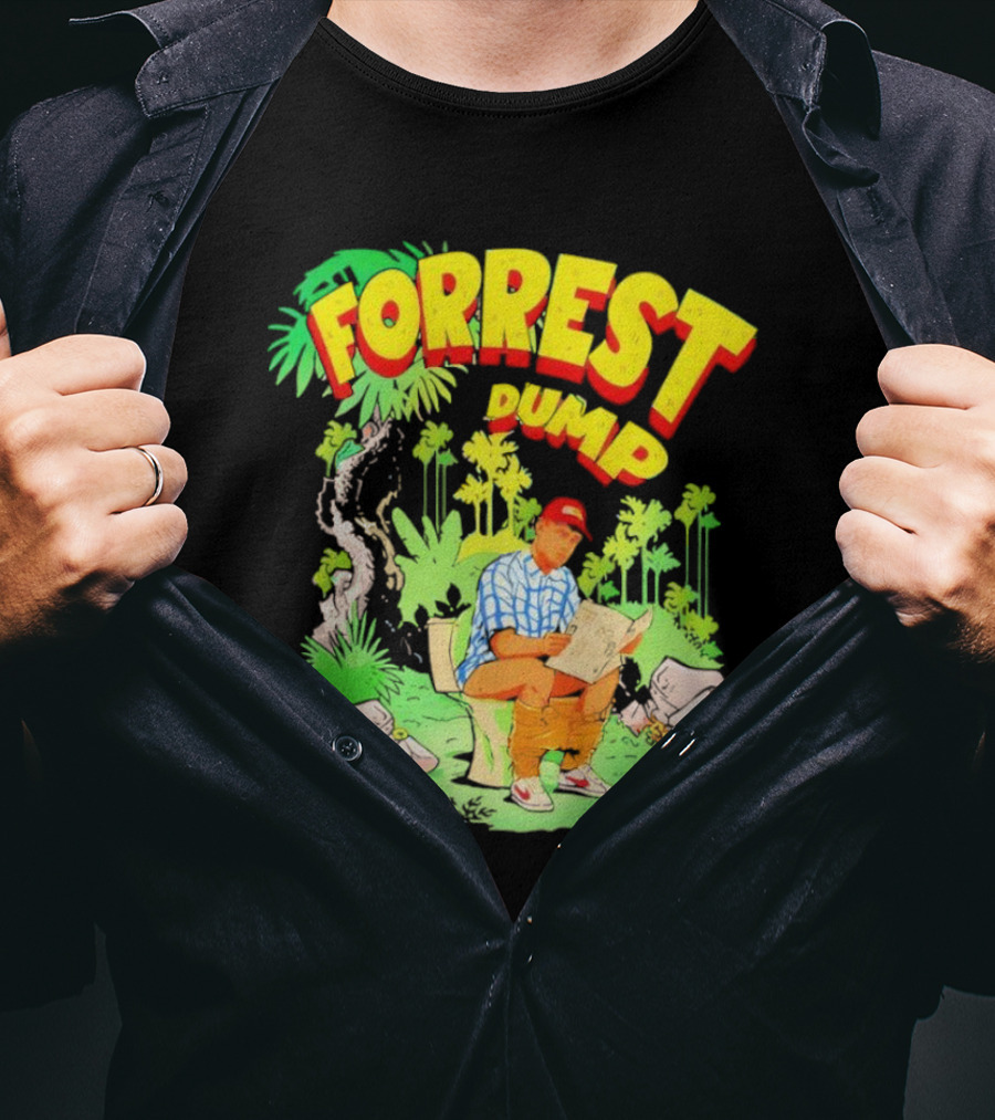Forrest Dump Cartoon Toilet Jungle Reading T-Shirt