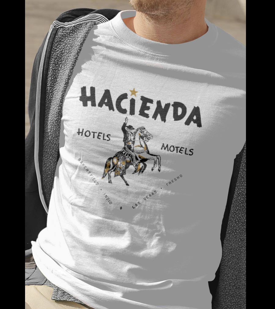 Hacienda Hotels Motels Bakersfield Indio Las Vegas Fresno Vintage Star Rider T-Shirt