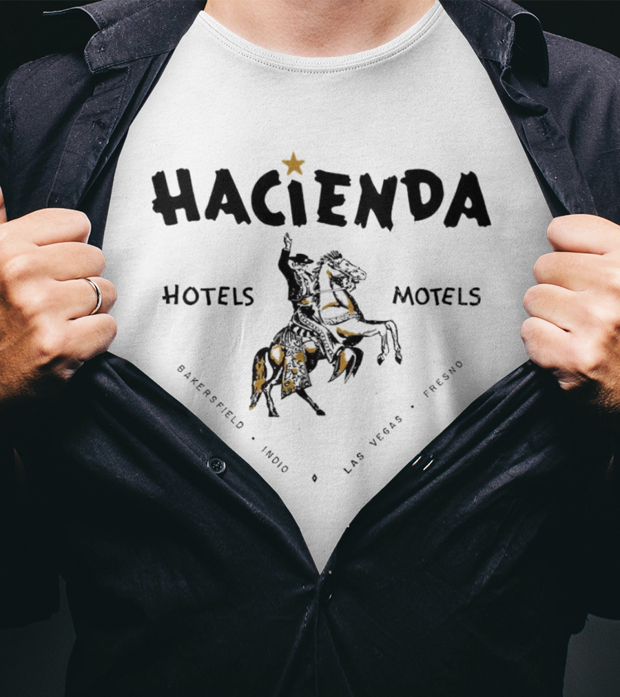 Hacienda Hotels Motels Bakersfield Indio Las Vegas Fresno Vintage Star Rider T-Shirt