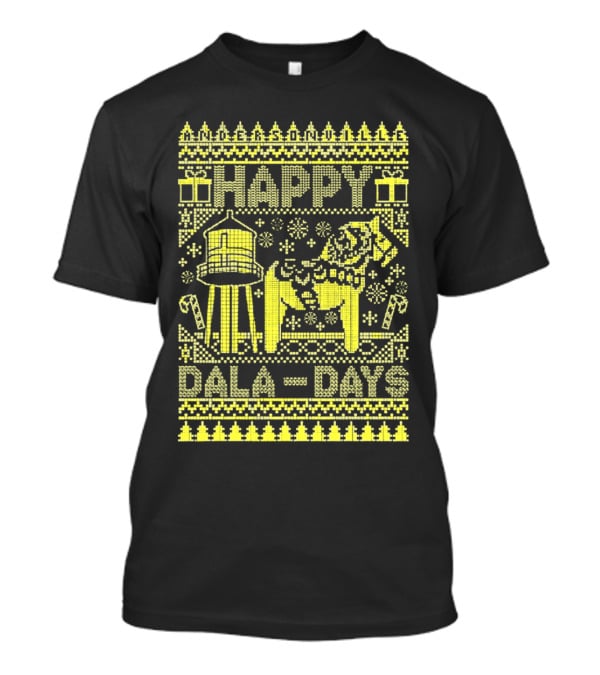 Andersonville Happy Dala Days Christmas Sweater Pattern With Water Tower And Dala Horse T-Shirt