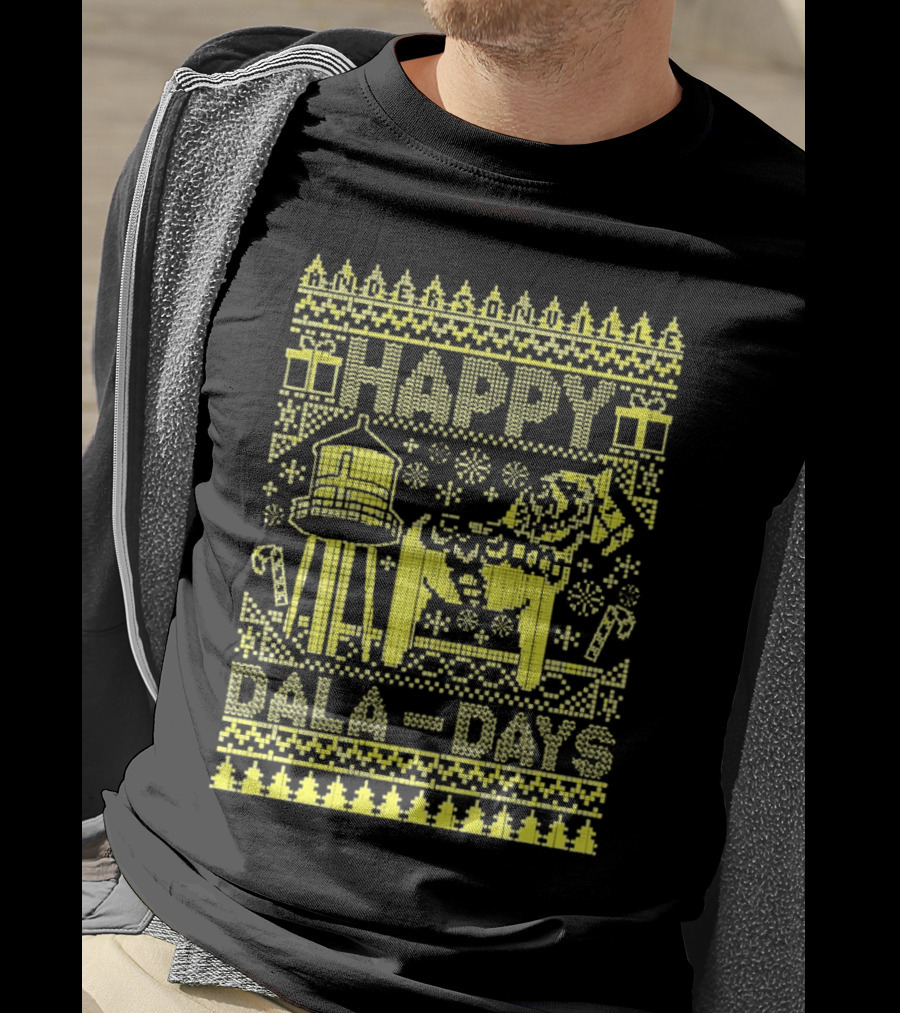 Andersonville Happy Dala Days Christmas Sweater Pattern With Water Tower And Dala Horse T-Shirt