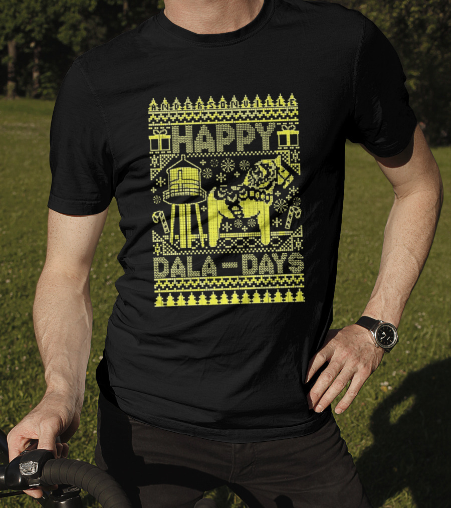 Andersonville Happy Dala Days Christmas Sweater Pattern With Water Tower And Dala Horse T-Shirt