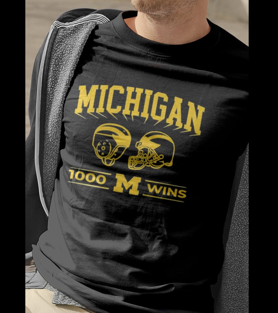Michigan Wolverines 1000 Wins Football Helmets T-Shirt