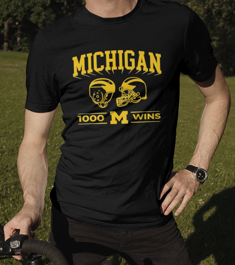 Michigan Wolverines 1000 Wins Football Helmets T-Shirt