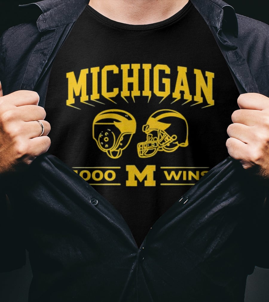 Michigan Wolverines 1000 Wins Football Helmets T-Shirt