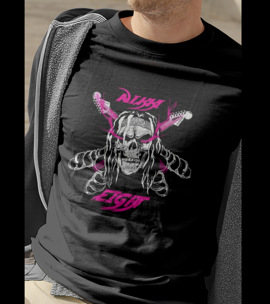 Nikki Eight Eight Skull Crossbones Guitars Pink Bandana T-Shirt