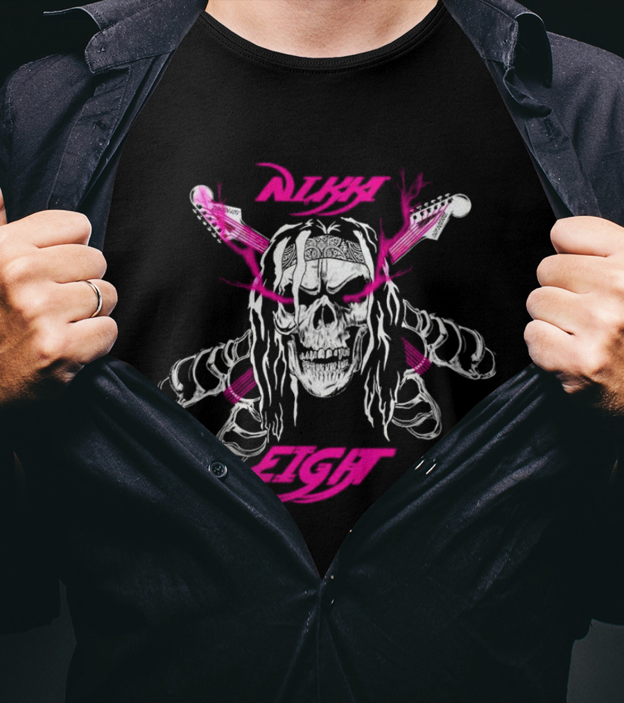 Nikki Eight Eight Skull Crossbones Guitars Pink Bandana T-Shirt