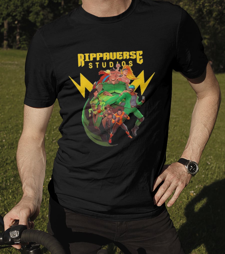 Rippaverse Studios Superhero Team Iconic Action Characters T-Shirt