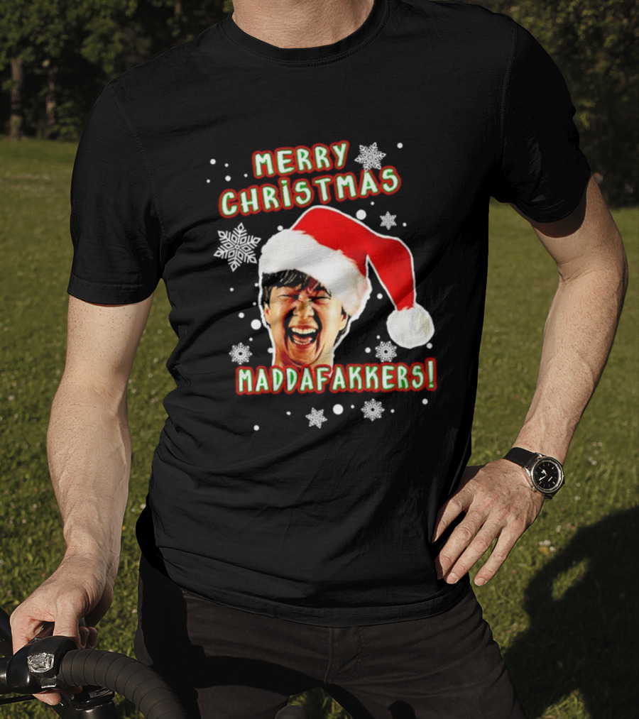 Merry Christmas Maddafakkers Ken Jeong Santa Hat Snowflakes T-Shirt