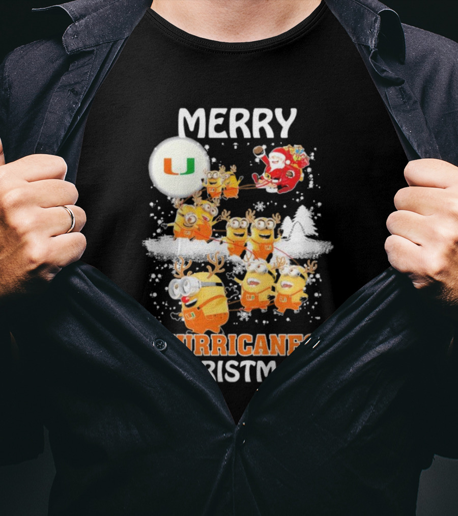 Merry Minions Miami Hurricanes Christmas T-Shirt