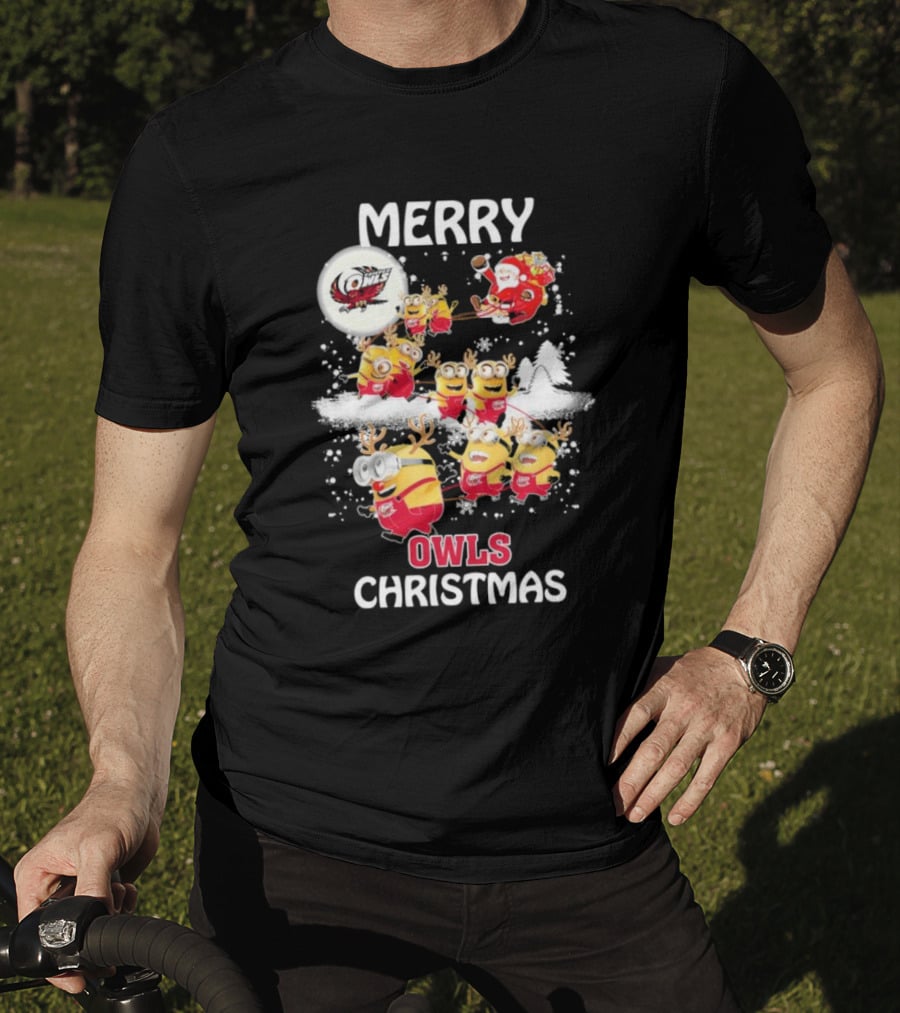 Minions Merry Temple Owls Christmas Santa Snow Scene T-Shirt