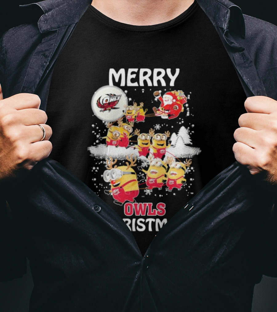 Minions Merry Temple Owls Christmas Santa Snow Scene T-Shirt