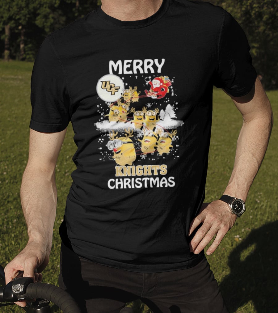 Merry UCF Knights Christmas With Minions And Santa T-Shirt