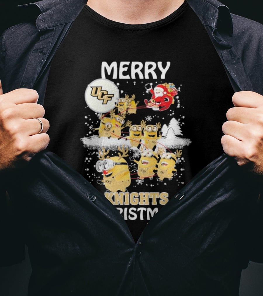 Merry UCF Knights Christmas With Minions And Santa T-Shirt