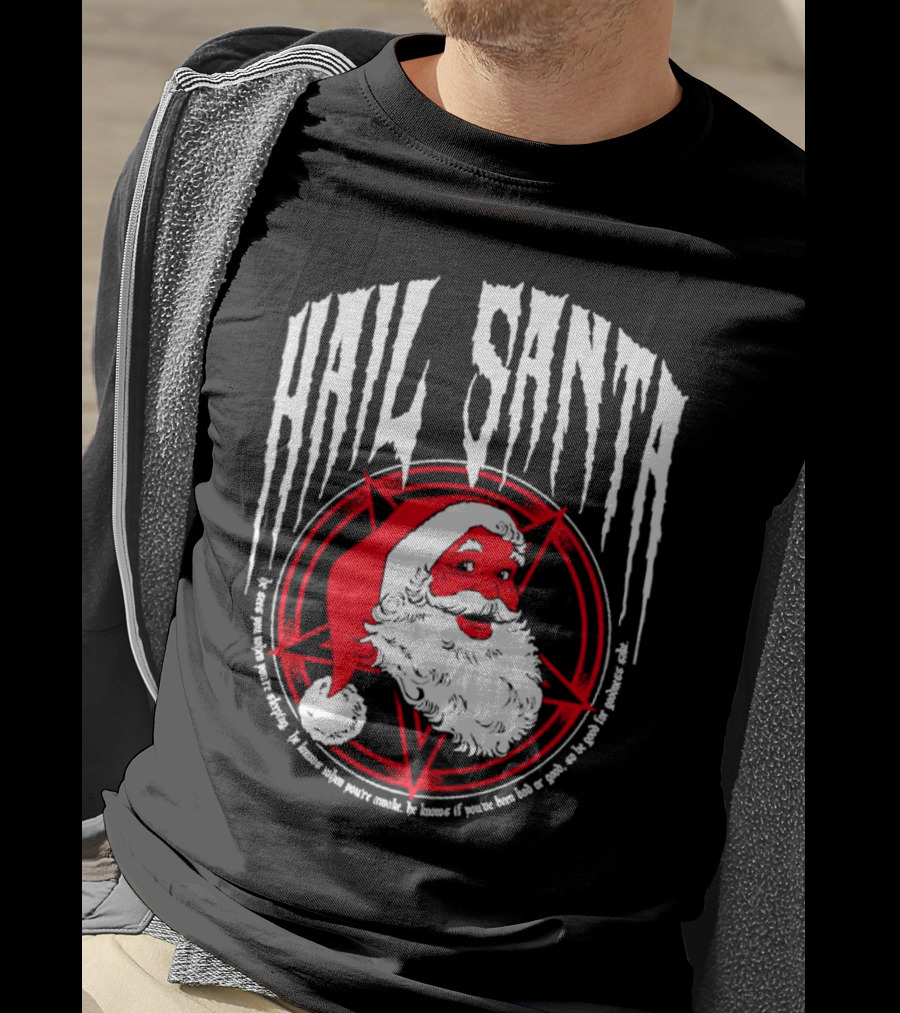 Hail Santa Evil Christmas Pentagram Santa Hat T-Shirt