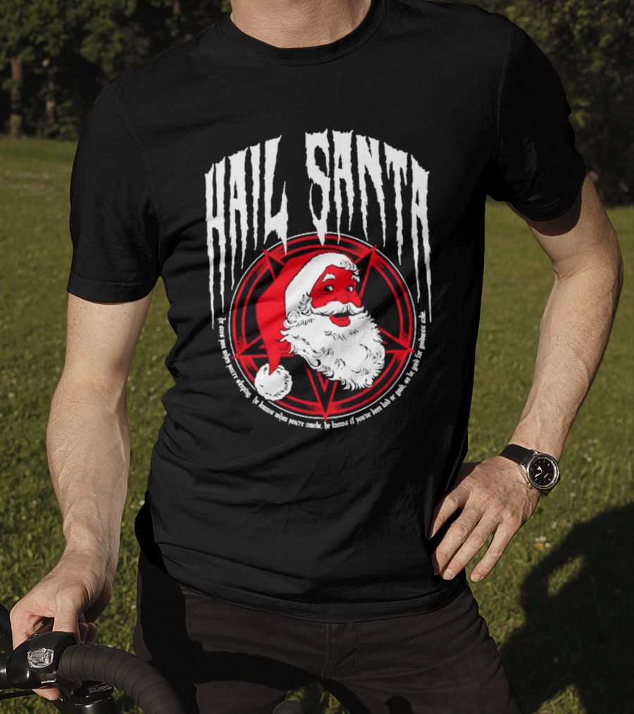 Hail Santa Evil Christmas Pentagram Santa Hat T-Shirt