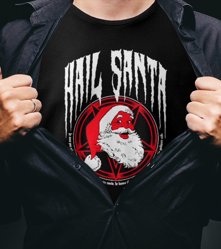 Hail Santa Evil Christmas Pentagram Santa Hat T-Shirt