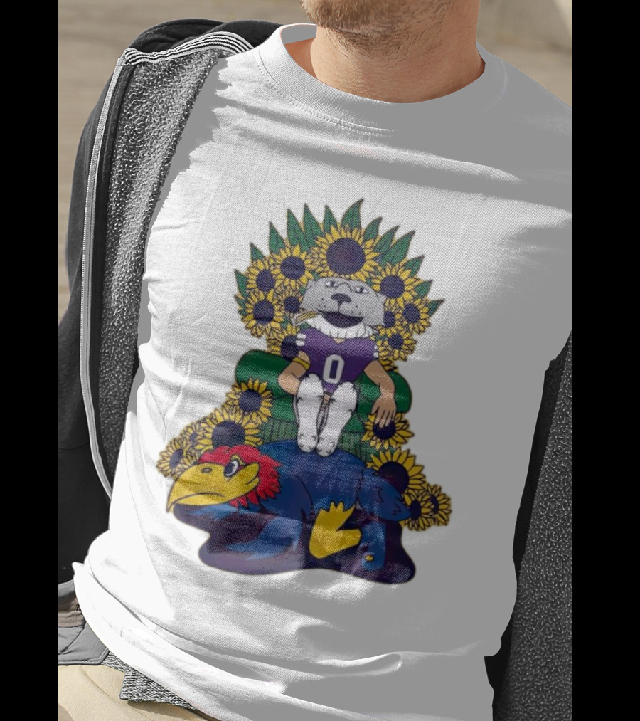 Kansas State Wildcats Mascot Sunflowers Throne With Kansas Jayhawks T-Shirt