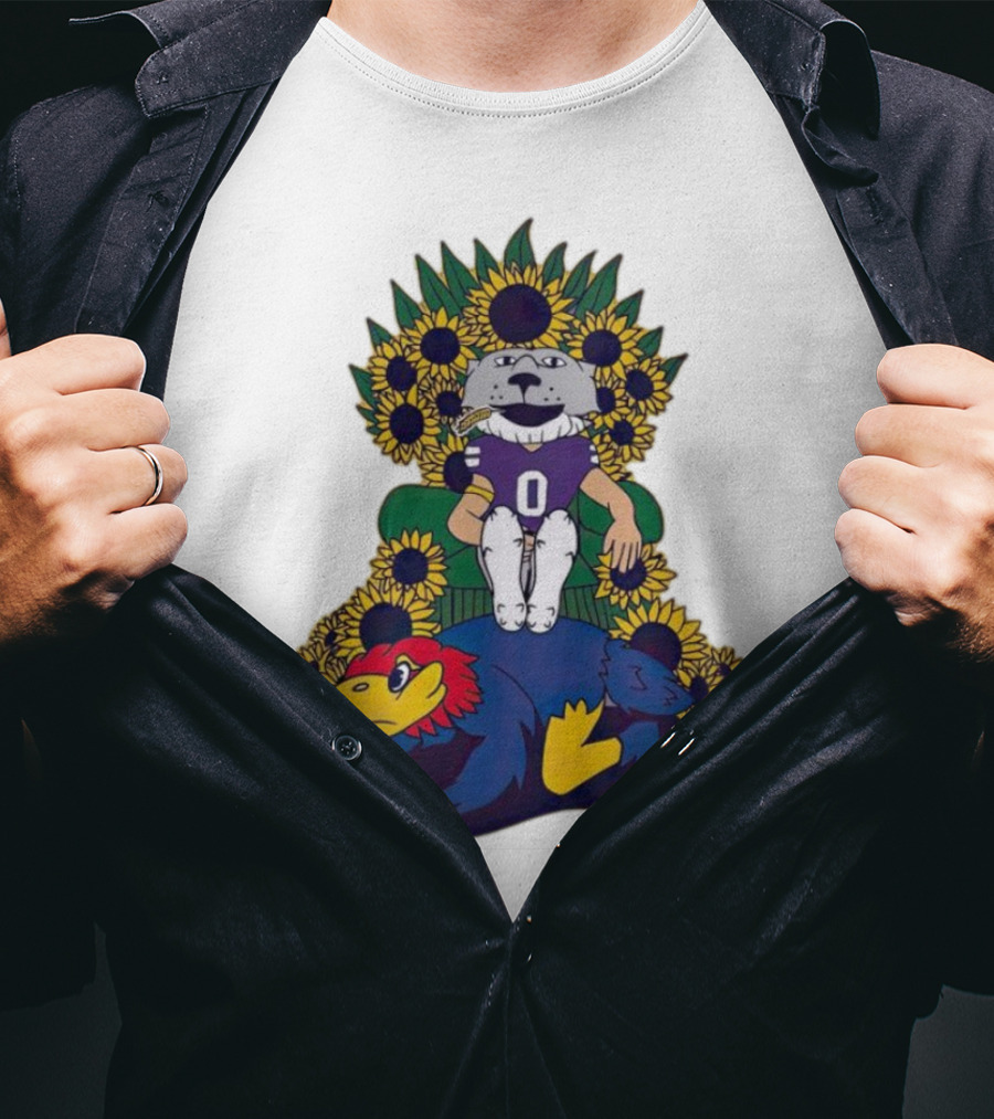Kansas State Wildcats Mascot Sunflowers Throne With Kansas Jayhawks T-Shirt