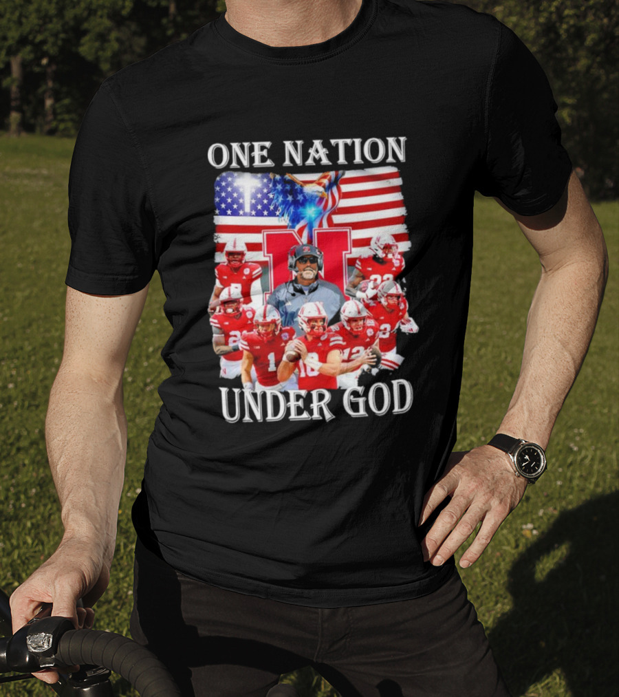 One Nation Under God Nebraska Cornhuskers USA Flag T-Shirt
