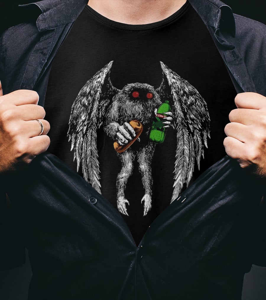 Threat Llama Appalachian Guardian Mothman Holding Sub And Soda T-Shirt