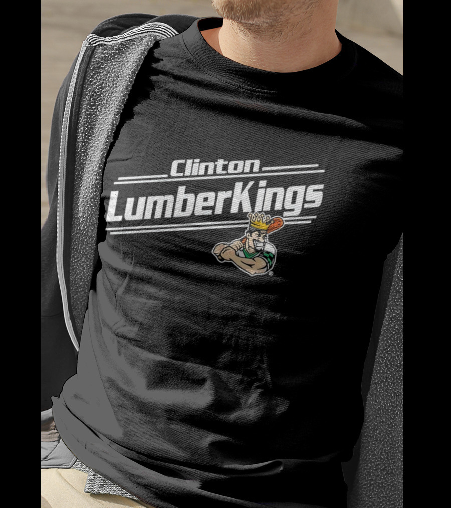 Clinton LumberKings Baseball Team Logo With Lumberjack Holding Bat T-Shirt