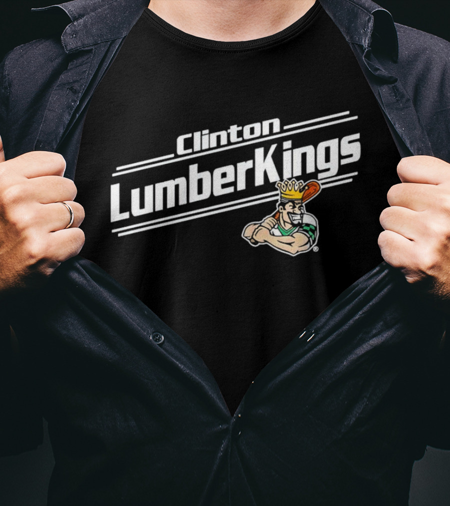 Clinton LumberKings Baseball Team Logo With Lumberjack Holding Bat T-Shirt