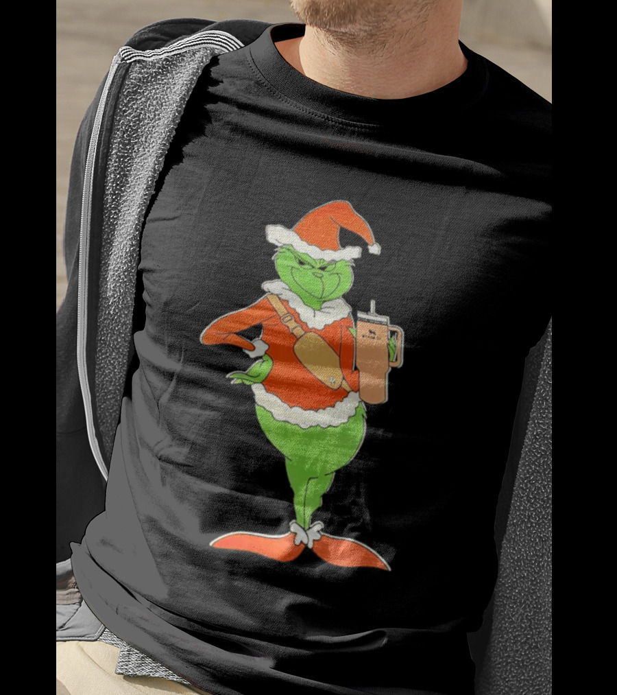 Grinch Santa Stanley Christmas Holiday Cheer Scene T-Shirt