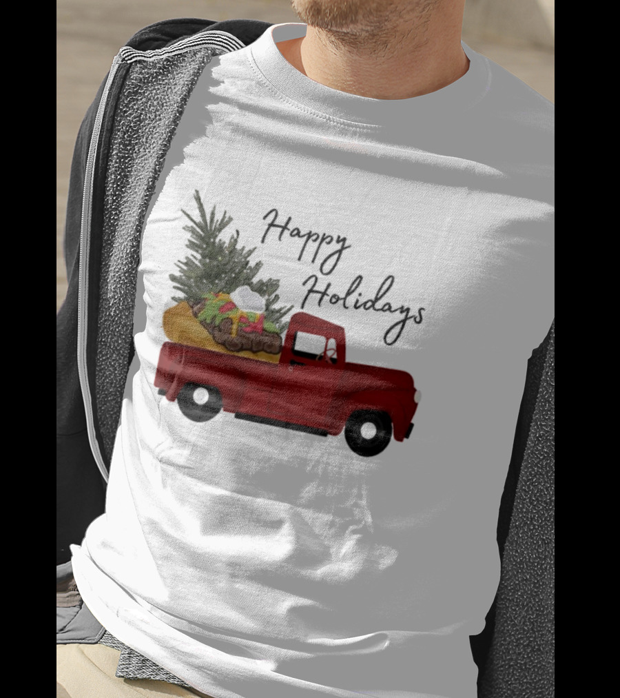 Happy Holidays Red Truck With Taco And Tree T-Shirt