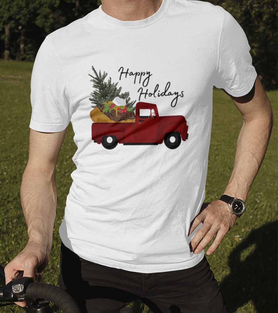 Happy Holidays Red Truck With Taco And Tree T-Shirt