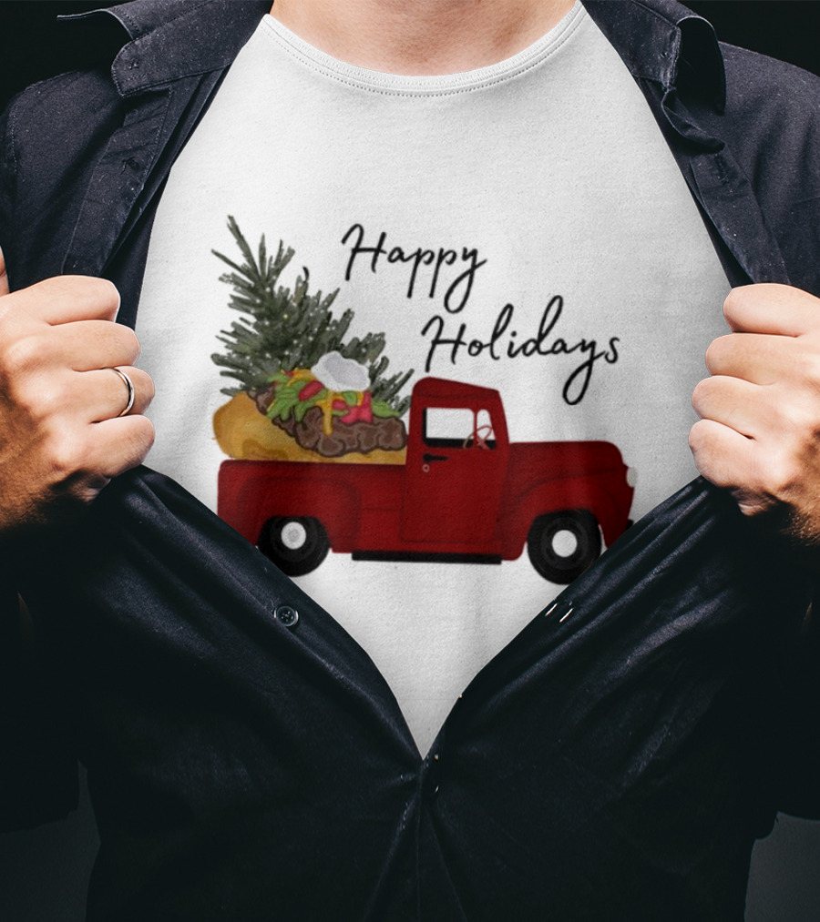 Happy Holidays Red Truck With Taco And Tree T-Shirt