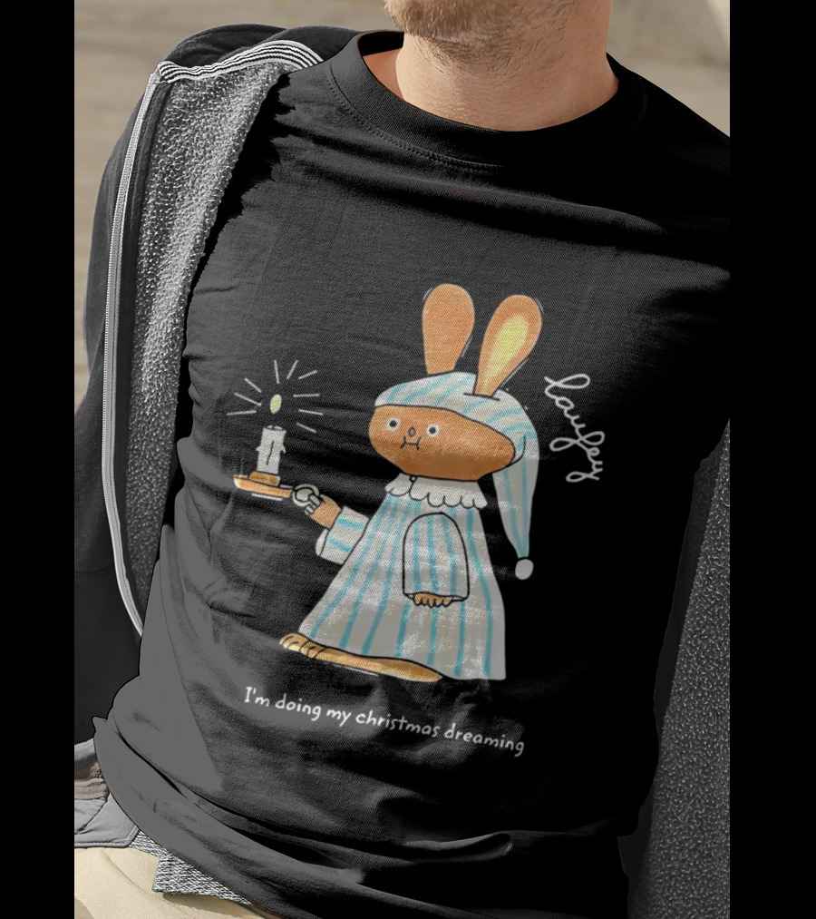 Laufey Bunny In Pajamas Holding Candle I'm Doing My Christmas Dreaming T-Shirt